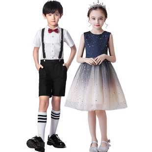 儿童演出服小学生合唱女童红色舞蹈裙主持人朗诵礼服元旦表演服装