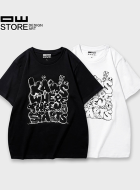 HOWstore Kaws始于终点系列黑白T恤潮流正品限定街头涂鸦艺术