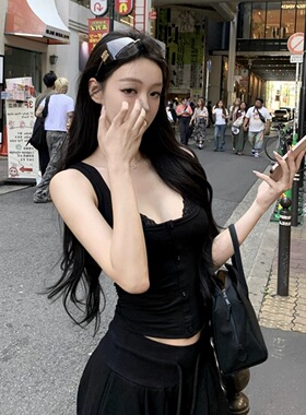 高级感拼接蕾丝收腰吊带背心女秋冬季巨好看修身显瘦内搭打底上衣