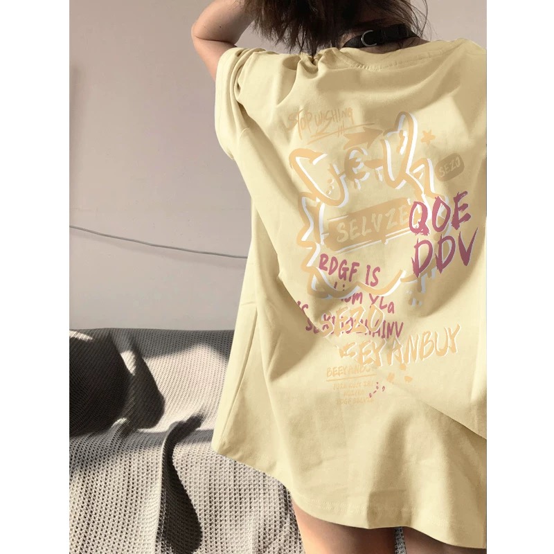 多巴胺黄色纯棉短袖t恤女