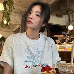 宽松美式 纯棉短袖 夏季 爆款 设计感小众上衣服 t恤女高级感2026新款