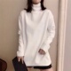 t恤上衣潮 磨毛白色长袖 加绒加厚高领打底衫 女秋冬宽松百搭中长款
