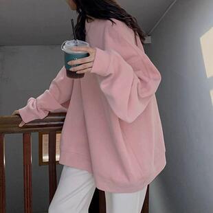 韩范ulzzang粉色卫衣女宽松ins潮慵懒风炸街加绒情侣早秋上衣