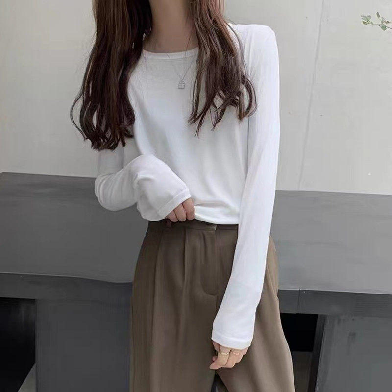 白色t恤女长袖打底衫内搭韩版纯棉2022新款春秋薄款洋气百搭上衣,女装/女士精品,T恤,淘宝优惠券,粉丝福利购,淘宝优惠卷