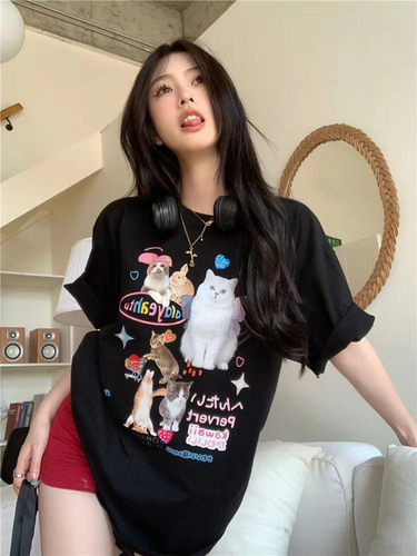 猫咪下衣失踪T恤女2023夏季新款
