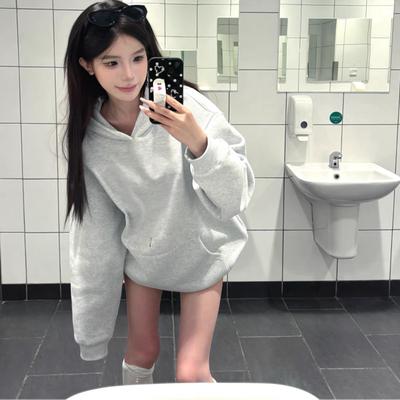 重磅白灰色连帽卫衣女秋季