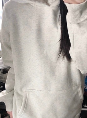 美式灰色连帽卫衣女春秋薄款oversize宽松基础款内搭打底帽衫外套