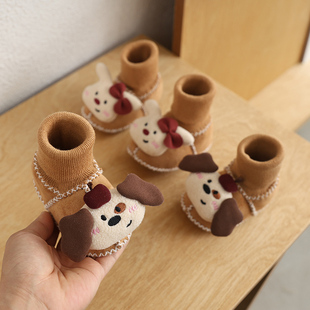 宝宝加绒卡通可爱软底脚套小月龄防掉厚棉鞋 12个月 袜冬季 婴儿鞋