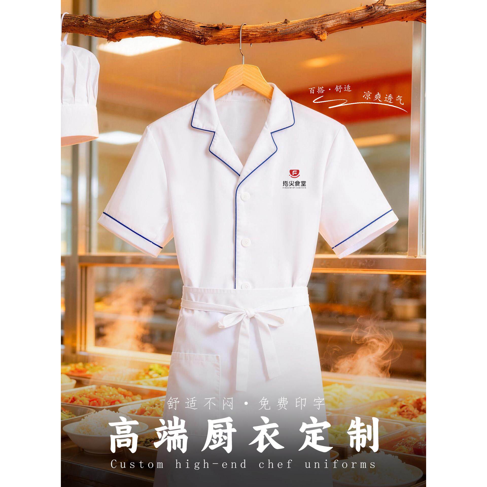 西服领厨师工作服定制logo短袖酒店餐饮厨房食堂单排扣厨师服白色