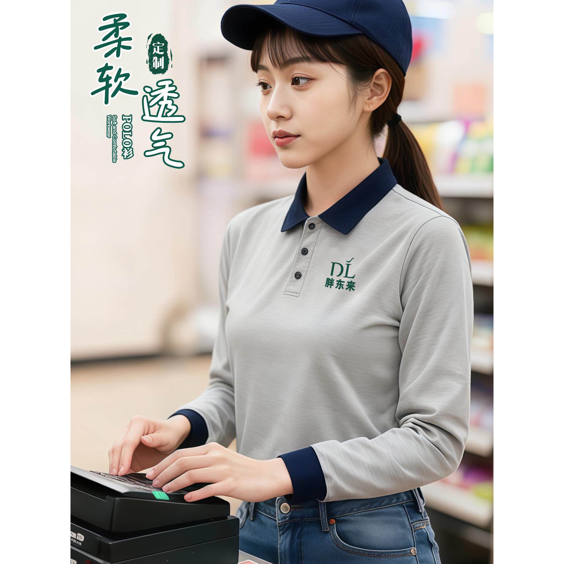 餐饮服务员工作服定制秋冬商场生鲜超市长袖便利店酒店收银员工装