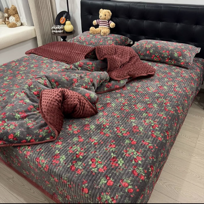 牛奶绒保暖床盖四件套加绒三件套