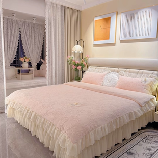 仙气少女心花边夹棉床单床上三件套全消光牛奶绒雕花床盖款四件套