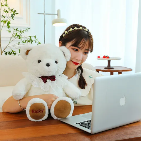 玩偶领结熊小白熊抱枕泰迪熊生日礼物睡觉可爱布娃娃毛绒公仔