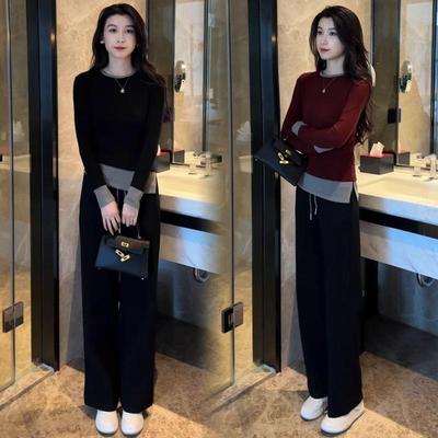 假两件T恤阔腿裤穿搭两件套