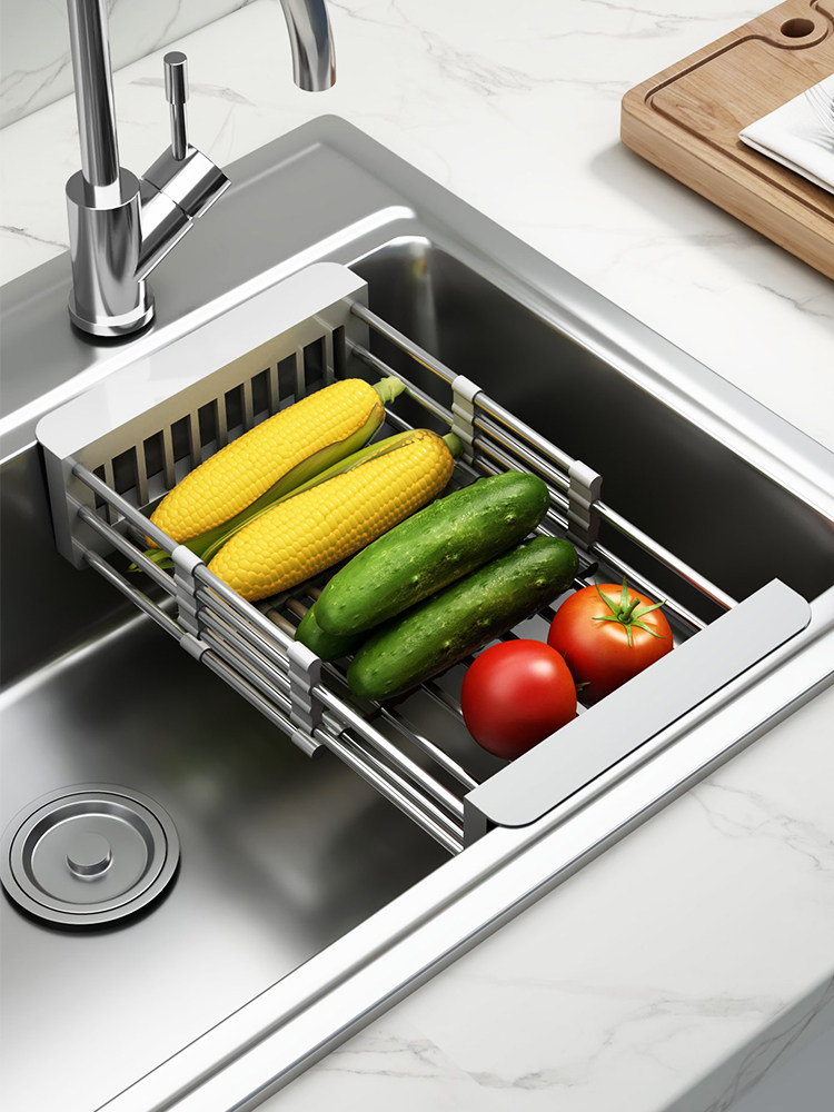 水槽沥水篮家用洗菜盆洗碗池滤水篮可伸缩不锈钢厨房过滤筐沥水架