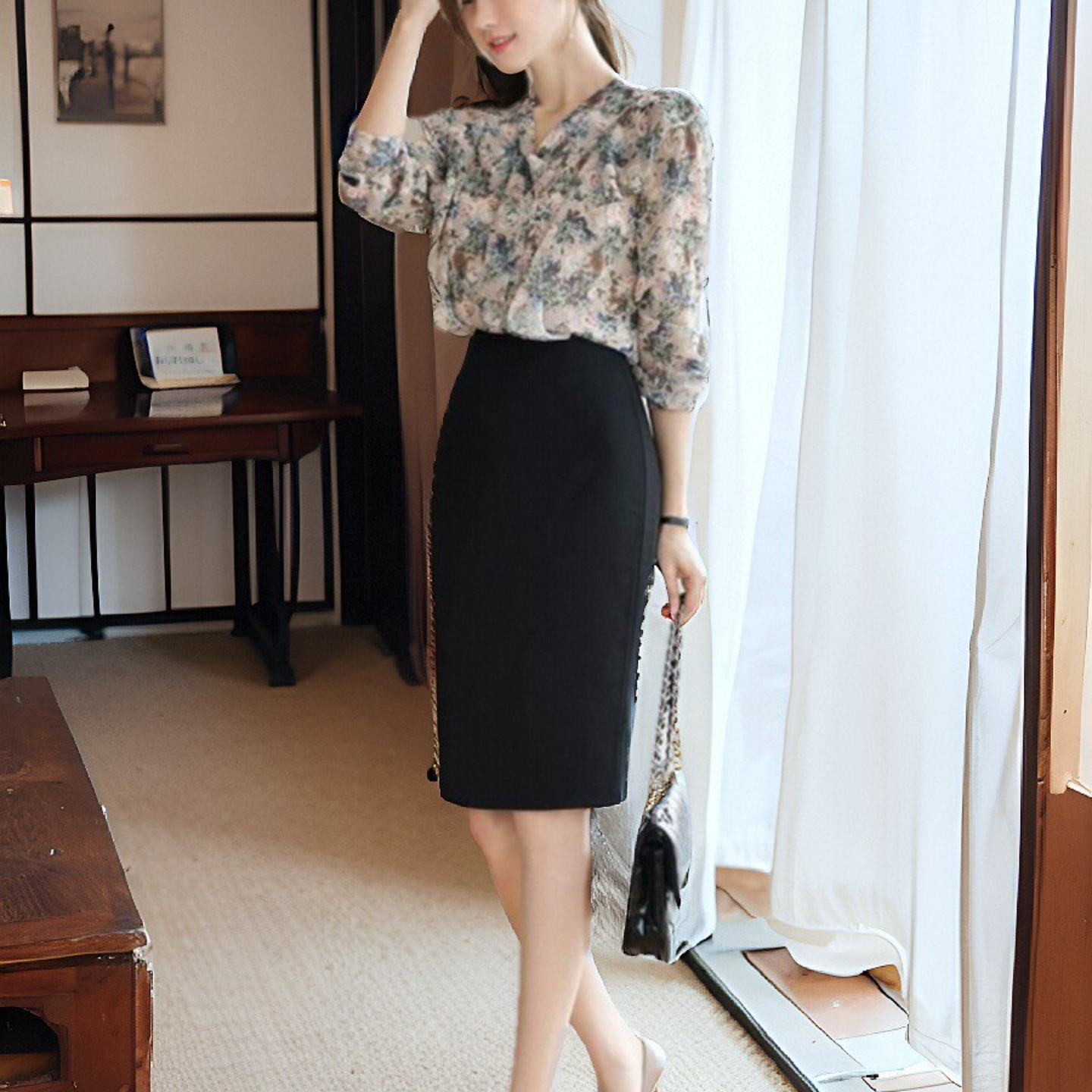 职业春秋西装瘦高一步工作半身裙