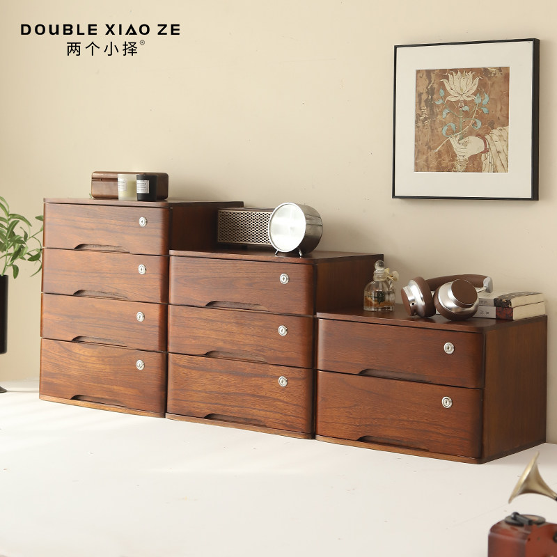 加大实木桌面收纳盒抽屉式办公桌上杂物收纳柜A4纸带锁玄关小斗柜