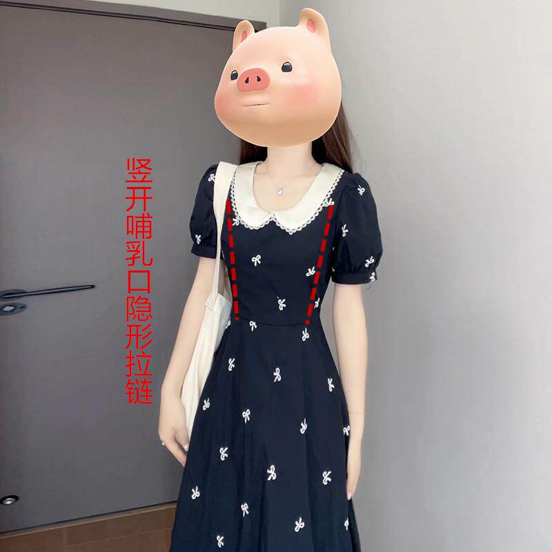 蝴蝶结印记产后哺乳连衣裙外出夏季时尚温柔设计感孕妇装喂奶裙子
