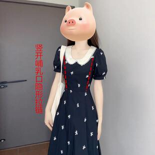蝴蝶结印记产后哺乳连衣裙外出夏季时尚温柔设计感孕妇装喂奶裙子