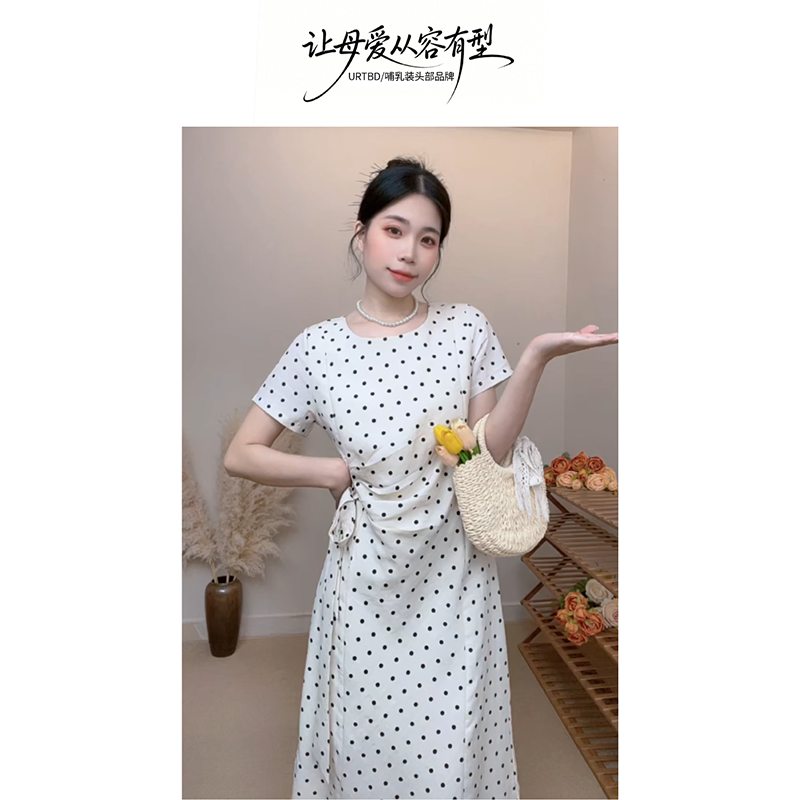 波点扭结哺乳装夏季小个子法式时尚小众高级感出片产后辣妈哺乳裙