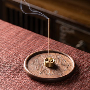 予善莲花胡桃木香碟迷你小香插香座家用室内木质檀香炉沉香线香插