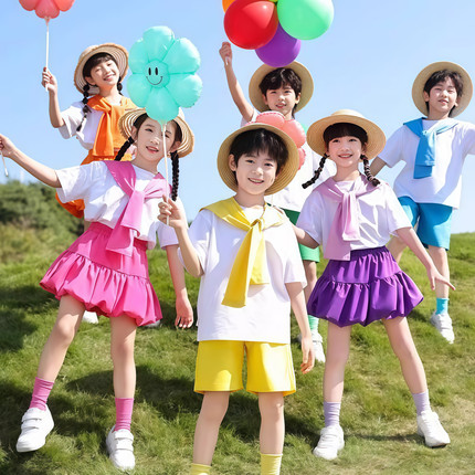 多巴胺糖果色儿童演出服男女通用啦啦队表演服幼儿园毕业照套装