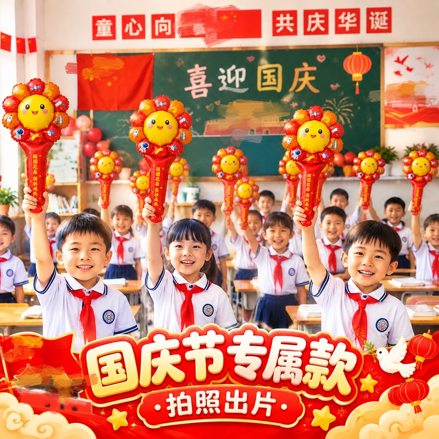 爆款10.1国庆节手持棒助威气球