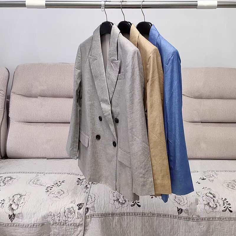 真丝亚麻长袖西装桑蚕丝西服外套