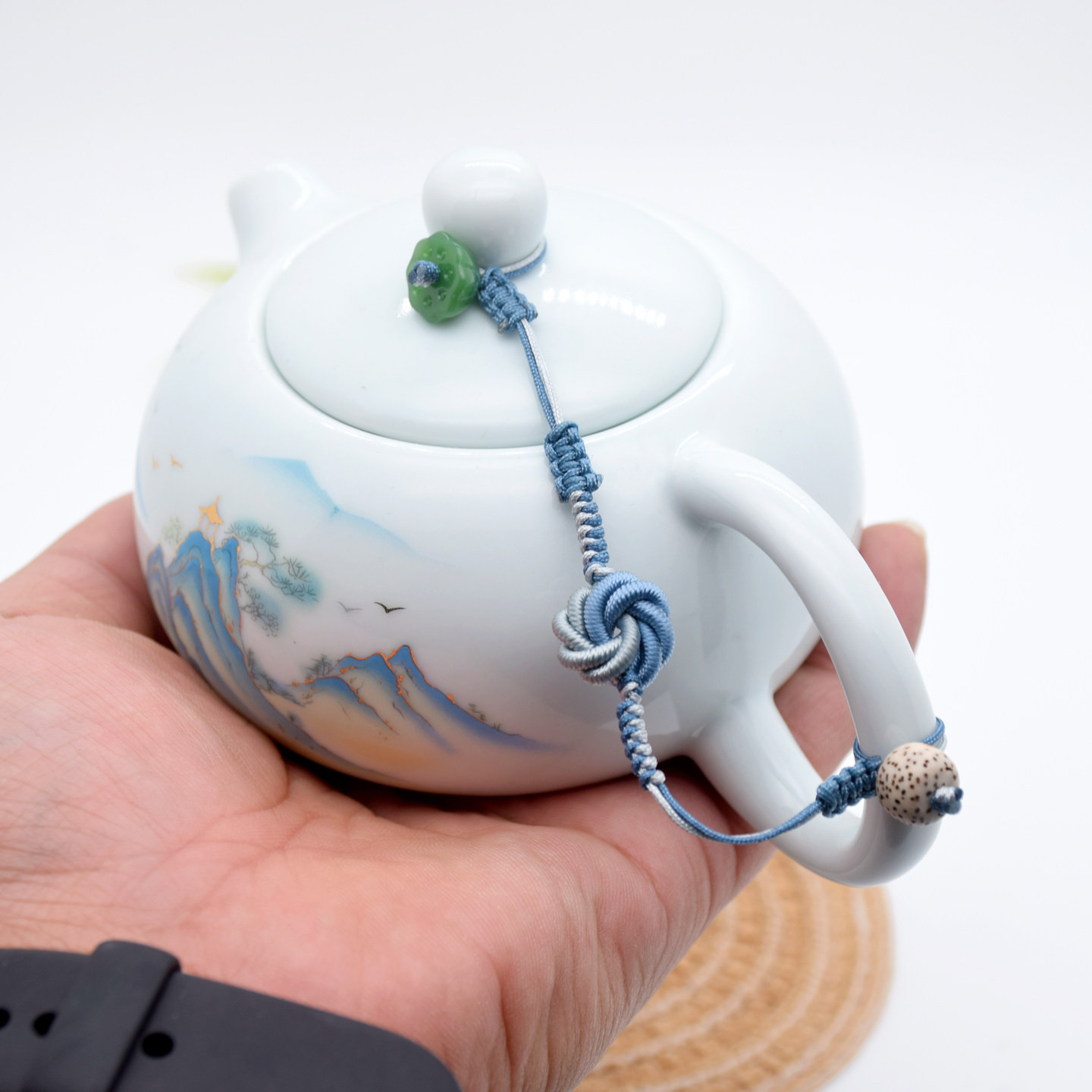 手工编织茶壶绳绑带茶道彩色曼陀罗结装饰茶具挂件防摔西施系壶绳