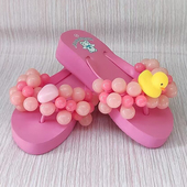 粉色系可爱卡通甜美球球拖鞋 女沙滩鞋 厚底松糕人字拖葡萄拖鞋 凉鞋