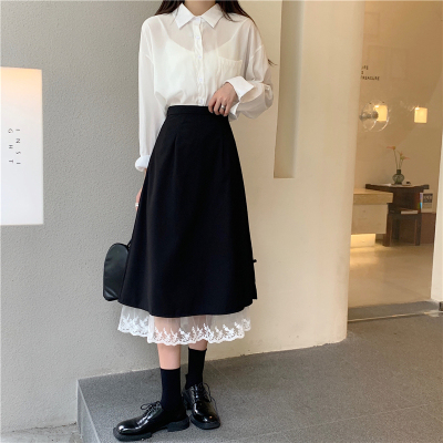 小众黑色夏季开叉薄款a字半身裙