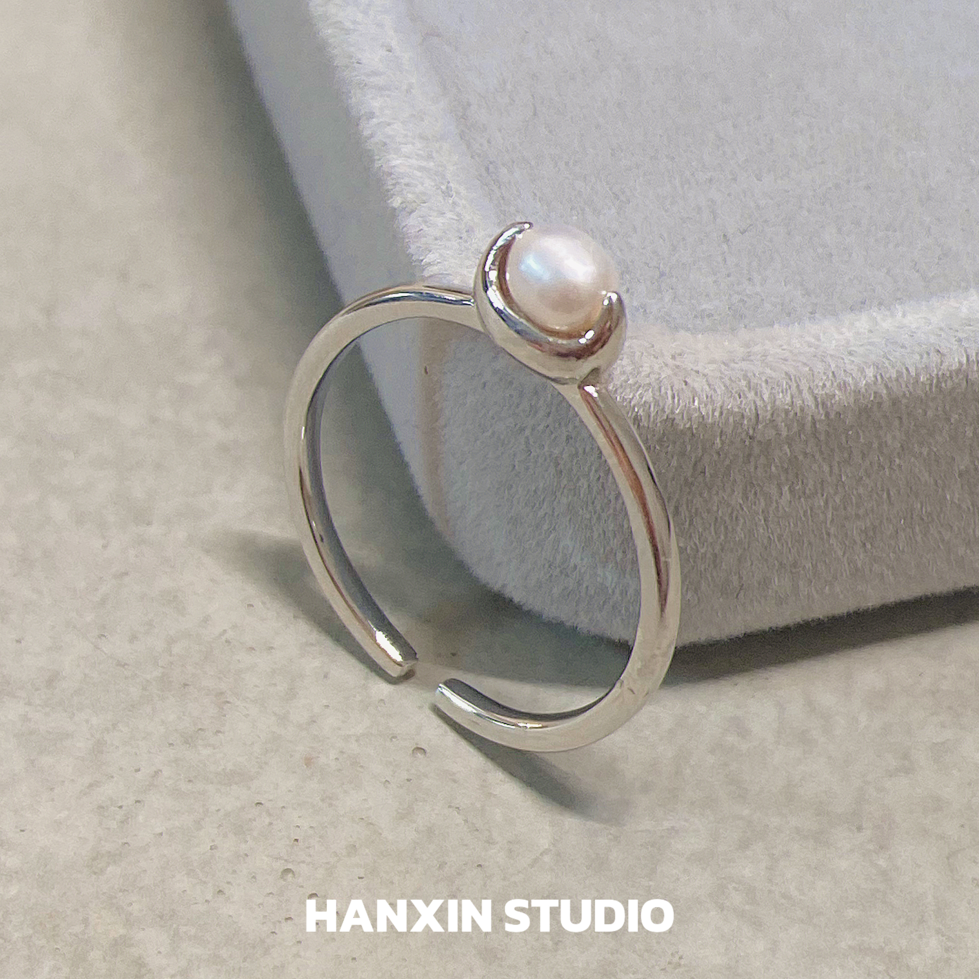 HANXIN S925纯银迷你小米珍珠戒指女韩版小众轻奢精致开口可调节