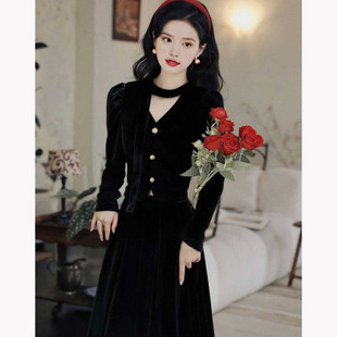 【26年春气质高级感丝绒套装】V领长袖上衣/半身裙女（分开拍