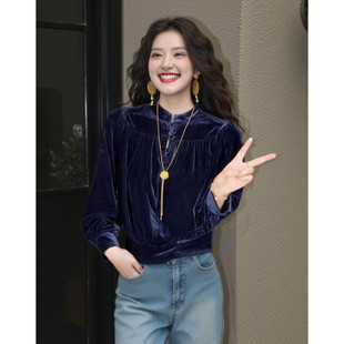 【端庄贵气】丝绒上衣女秋冬高级设计感轻奢气质九分/长袖衬衫