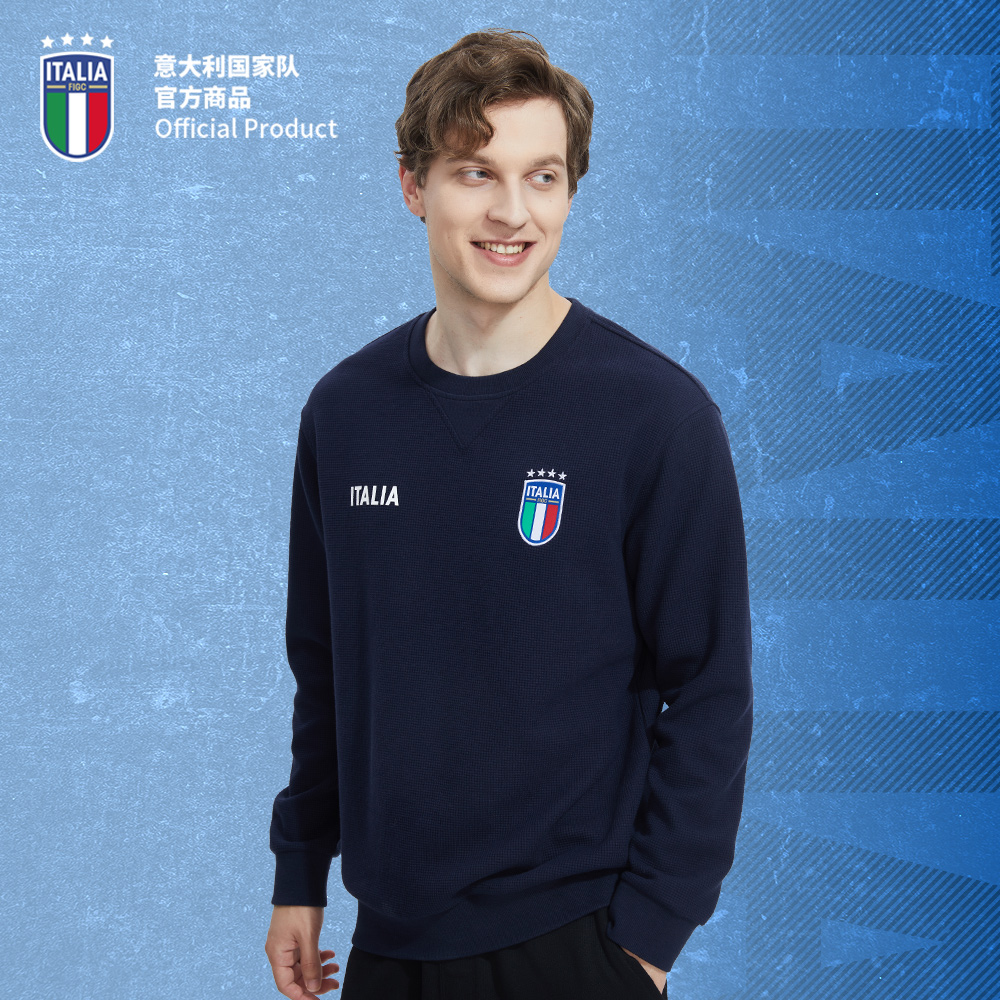 意大利官方华夫格深蓝圆领卫衣