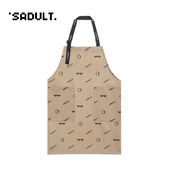 Sadult家用做饭围裙套头布艺棉麻无袖 PU皮防水防油厨房围腰工作服