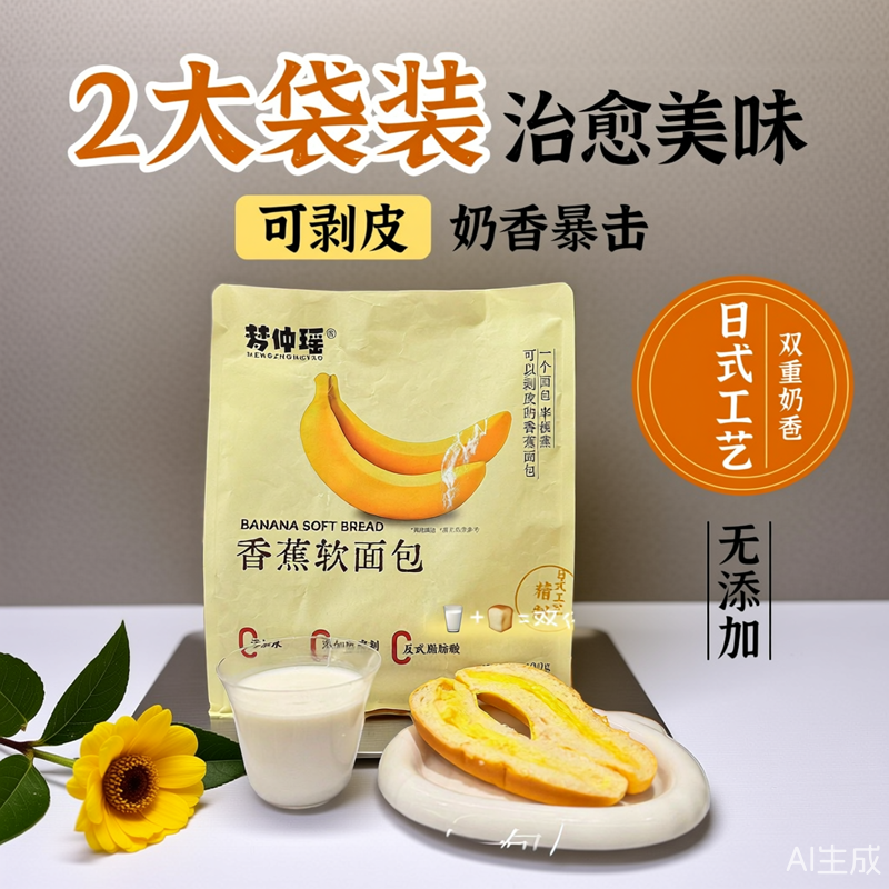 【超值2袋装】梦仲瑶香蕉软面包420g可以剥皮的香蕉面包糕点早餐