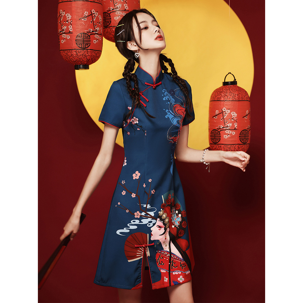 国潮旗袍2025年新款改良版中国风年轻款小个子短款炸街连衣裙女夏
