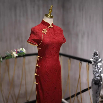 可儿家旗袍新款红色高端气质中式婚宴敬酒服改良版夏季妈妈装优雅
