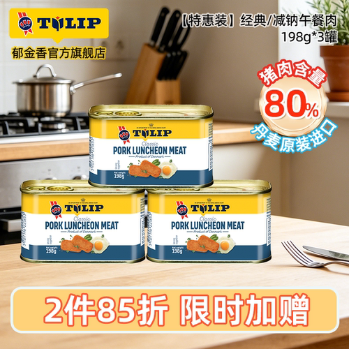 进口猪肉午餐肉罐头198g三罐装
