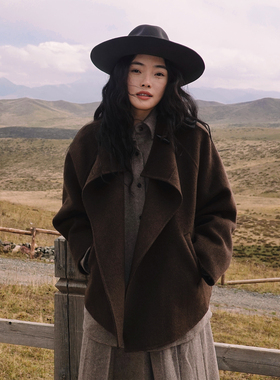 Oase张点 天然无染色100%纯牦牛绒手工极简廓形短外套/百褶半裙