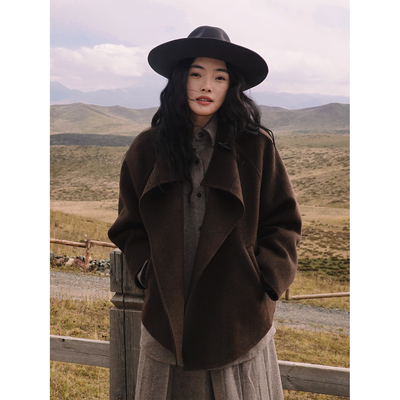 Oase张点 天然无染色100%纯牦牛绒手工极简廓形短外套/百褶半裙