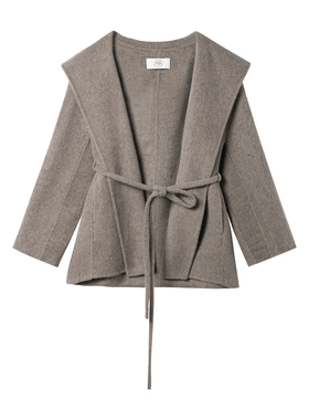 Oase张点 天然无染色100%纯牦牛绒复古风连帽毛呢大衣外套女