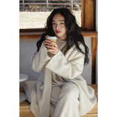 拉腿裤 Oase张点 天然无染色白牦牛绒羊绒拉绒针织大衣外套 上衣