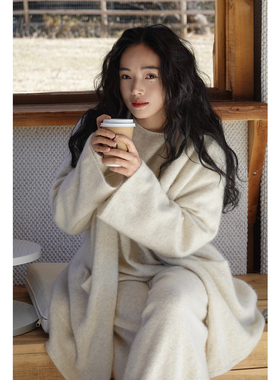 Oase张点 天然无染色白牦牛绒羊绒拉绒针织大衣外套/拉腿裤/上衣