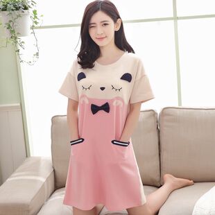 睡衣女夏天棉质短袖宽松睡裙女夏季薄款韩版清新学生家居服可外穿