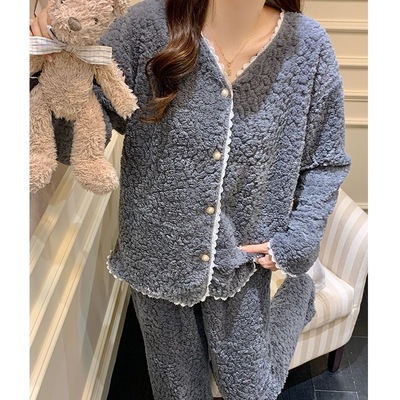 新款珊瑚绒睡衣女2025秋冬季加绒加厚法兰绒可外穿保暖家居服套装