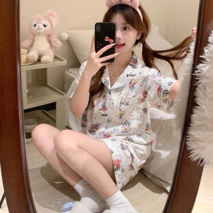 ins日系卡通学生家居服套装 蜡笔小新睡衣女夏季 短裤 短袖 外穿 新款