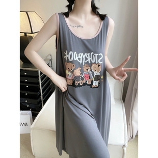 胖MM薄款 卡通小熊印花背心无袖 宽松大码 睡裙女夏季 外穿家居服 新款