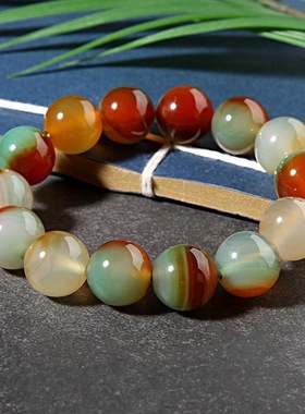 天然孔雀玛瑙水晶手串饰品玛瑙石单圈串珠手链佛珠手串男女情侣款